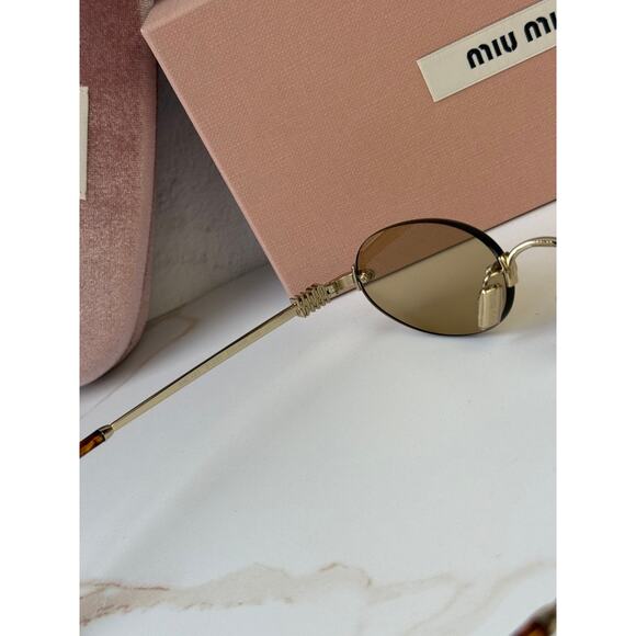 NEW Miu Miu MU A54S Rimless Sunglasses in Gold Yellow $578 main image 5